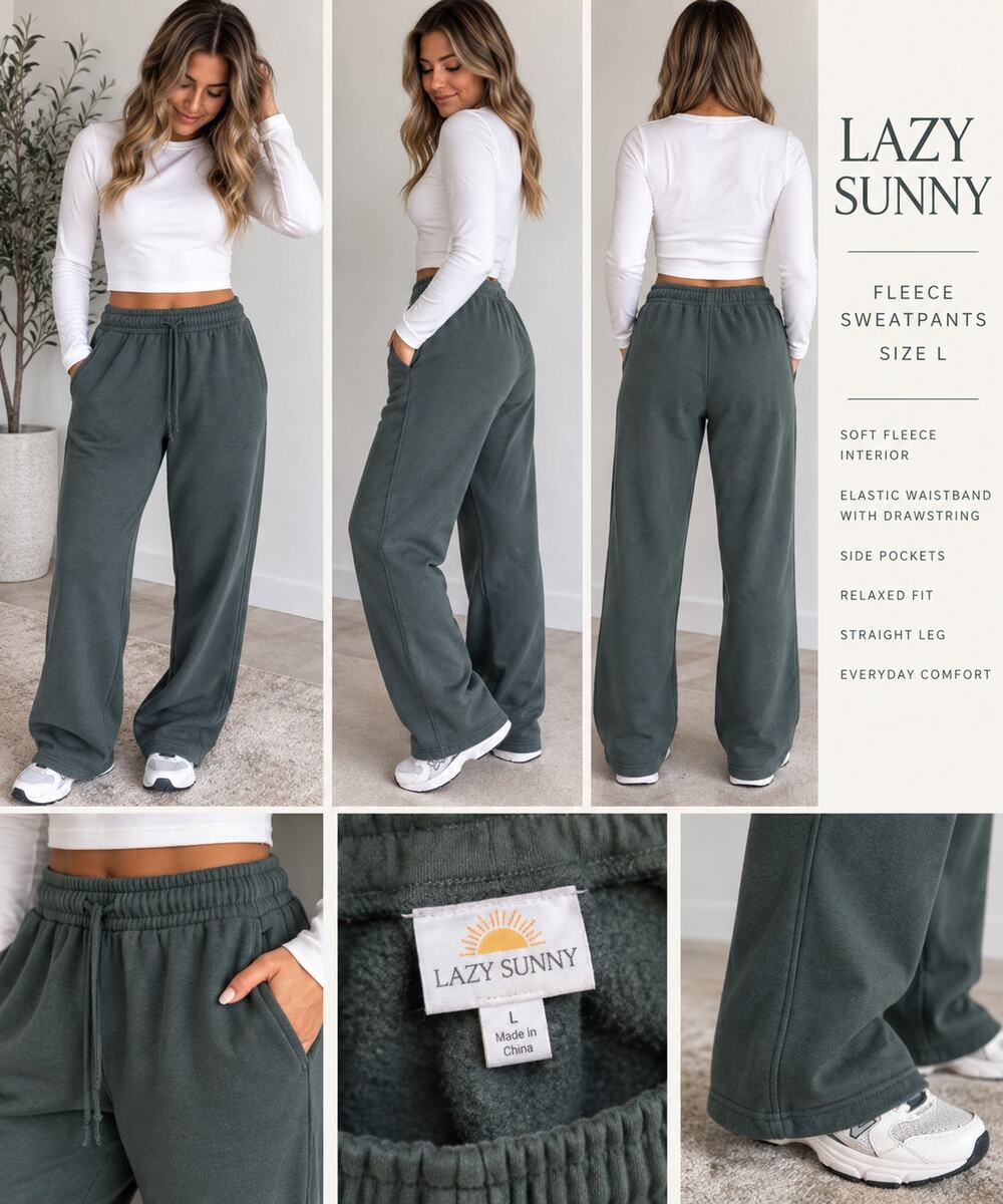 Lazy Sunny Fleece Sweatpants Size L Charcoal Green Drawstring Lounge Pants